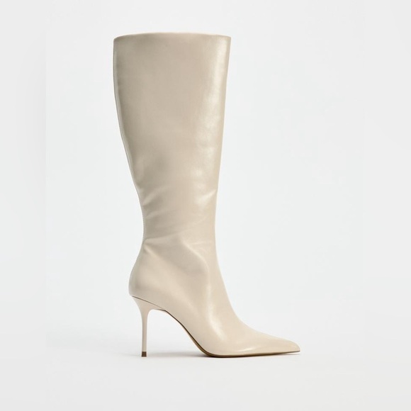 Zara Shoes - NWT. Zara White Knee High Heel Boots. Size 10.